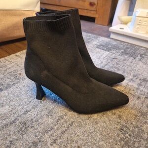 Lipsy Black Pointed Knit Sock Ankle Heeled Boots